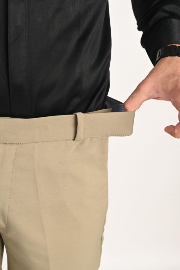 Khaki formal trousers with stretchable waistband
