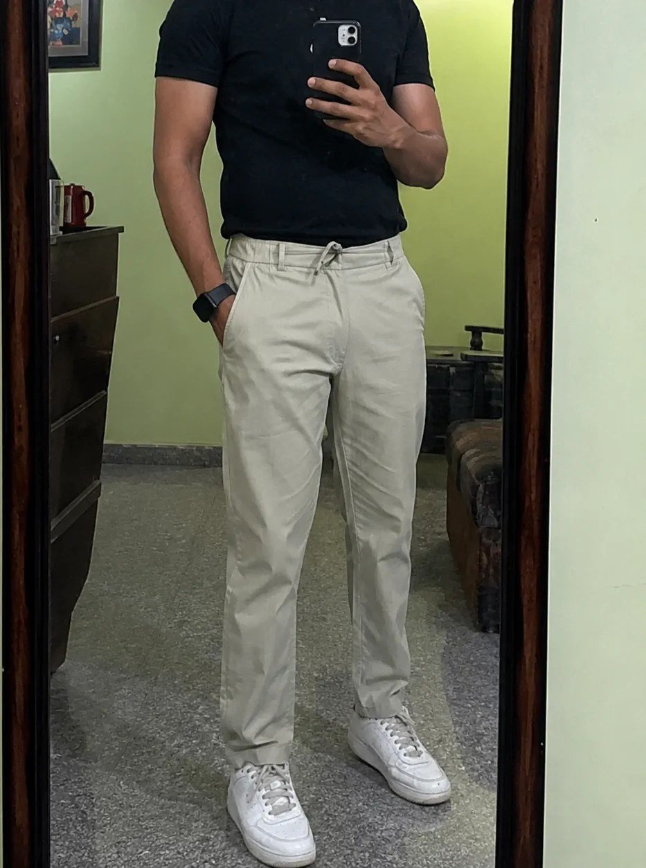 Customer Rishi Sharma wearing Fhuzana light drawstring trousers